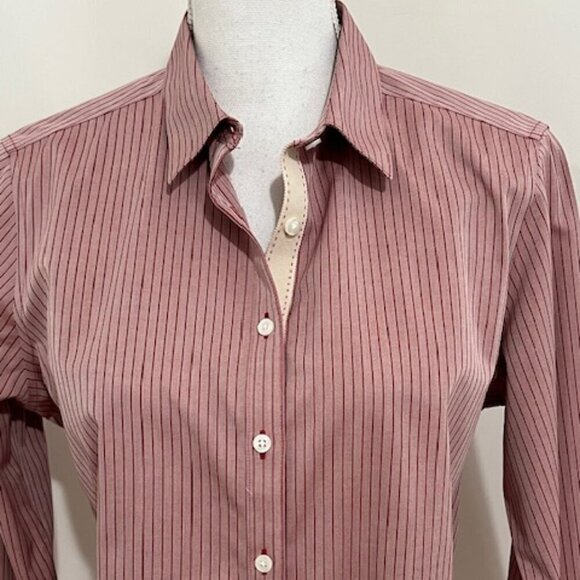 Brooks Brothers Pink & Red Stripe Fitted Button Blouse Office Career Women's 10P - Picture 2 of 4